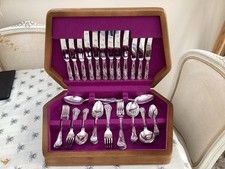 44 Piece Silver Plated Cutlery Set In Wooden Box Kings Pattern EPNS A1 Quality