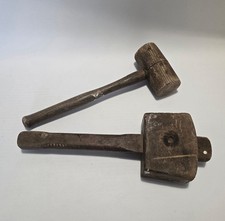 Pair Of Vintage Wooden Mallets Carpenters Mallets Square And Round