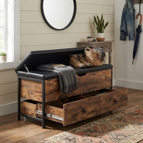 Rustic tufted storage ottoman - rustic,