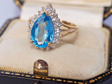 9ct yellow gold large Blue Topaz Diamond ring size N1/2  3.30 grams