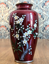 Ando Jubei Japanese Meiji Red Ginbari Cloisonne Enamel Blossom Flower Vase 20th