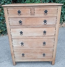 Superb Arts & Crafts Limed Oak Chest of six Drawers