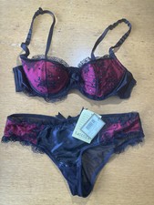 New La Senza Matching Black & Red Bra & Knickers Set, 36A & UK 8