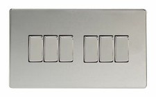 Varilight XDC96S Screwless Polished Chrome 6 Gang 1 or 2 Way Rocker Light Switch
