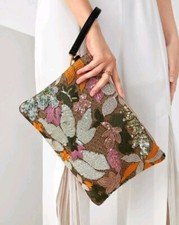 Evening Sequin Colour Block Straw Bag Floral Large Clutch Bag Party Womens Gift