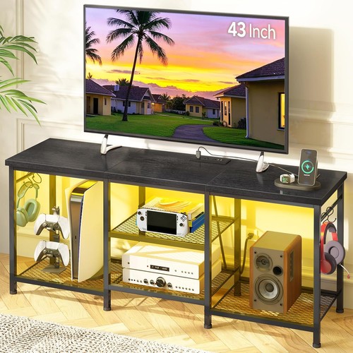 Black led stand with power - tv,