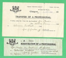 GEORGE MUDIE HIBERNIAN 1942-43 TRANSFER & REG FORMS SIGNED BY GEORGE GRAHAM SFA