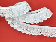3 METRES Quality White Satin Gathered Polycotton Broderie Lace Trim 1.25"/3cm