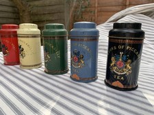 Jacksons of Piccadilly Vintage Tea Tins; Set of 5,Red, Cream, Green, Blue, Black