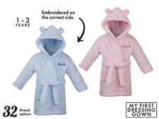 Personalised Dressing Gown Baby, Todler Robe, Embroidered Cute Bear Ears Gift