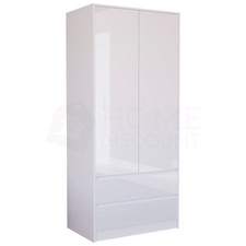 Modern Gloss 2 Door 2 Drawer Wardrobe Storage Hanging Rail Bedroom Furniture