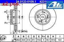 X2 PCS FRONT BRAKE DISC SET LEFT AND RIGHT 24.0123-0109.1 ATE I