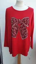 Frank Usher Bow Stud Embellished Jersey Top large / XL new red  QVC L/XL  j4
