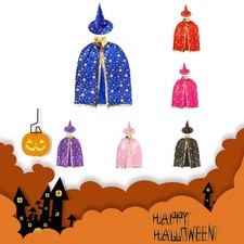 Halloween Wizard Cape Witch Cloak Kids Costume With Star Pattern And Hat For