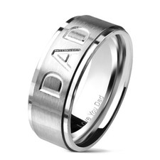 Mens DAD Ring Stainless Steel Ring Silver 8mm Width Gift Christmas Fathers Day