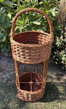 Mid Century Vintage Wicker Portable 4 Wine Bottle Holder Caddy 67cm French