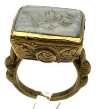 Antique-Style Bronze Ring w Rectangular Stone – Vintage Signet Look – Size S 1/2