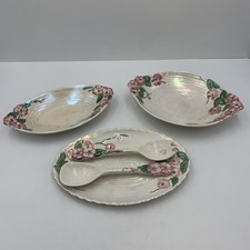 Bundle of Vintage Maling Blossom Lustre Ware Dishes With Salad Utensils      L13