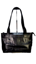 Jobis Leather Bag Black Shoulder Tote Handbag Work Classic Double Handle Pocket