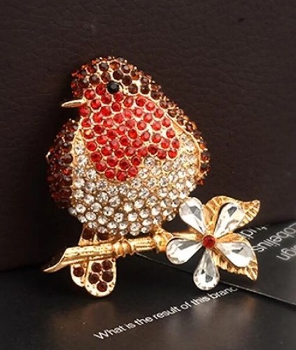 Crystal robin brooch - robin,