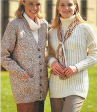 Ladies Classic Cardigan Sweater Knitting Pattern Easy Knit Aran 32-46" 1442