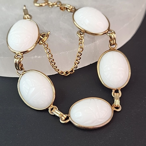 Vintage scarab bracelet white - scarab,