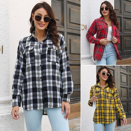 Women plaid shirts loose - plaid, shirts,