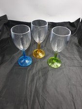 Polycarbonate Clear Cup Hard Plastic Coloured Stemmed Wine Glasses 3PC Set