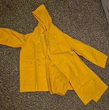 Small Yellow Waterproof Fishermen Rain Suit Coat Trousers Hooded PVC Polyester