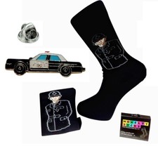 Police Hero Woven Design Mens Socks 6-11 size + Optional Lapel Pin Badge