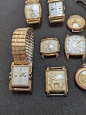 Lot of 18 Gold Filled Watches Work and Scrap 196 grams Gold Filled Bulova-Elgin