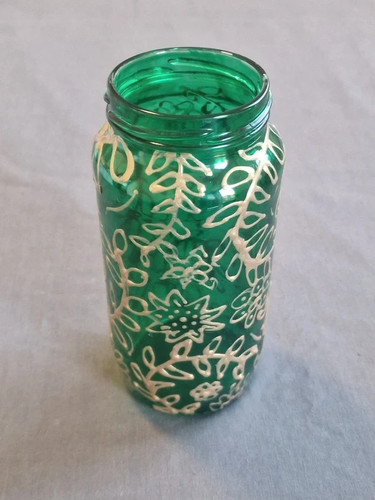 Green glass jar with white - green,
