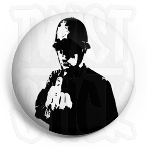 Banksy rude policeman button - rude,