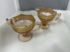 Elegant Pair Pink Depression Sugar & Creamer With Gold Accents
