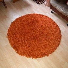 Genuine 70's Mid Century Wool Round Orange Rug Vintage Retro