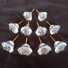 SET OF 10 ANTIQUE/CRYSTAL STYLE 'GARDEN ROSE DESIGN' CUPBOARD/DRAW KNOBS