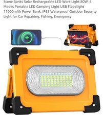Stone Banks Solar Rechargeable LED Work Light 80W, 4 Modes Portable LED Camping