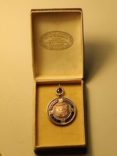 Antique silver enamelled pocket watch fob medal -Yeadon hospital cup - Birm 1935