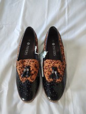 Pavers Black Leopard Print Tassel Loafers Size 6 BNWT