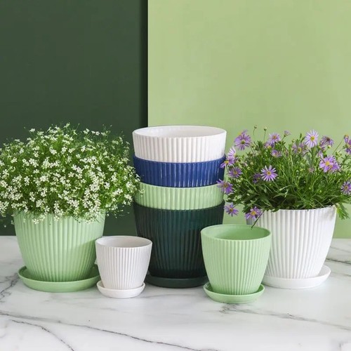 Round plant pots with tray - round,