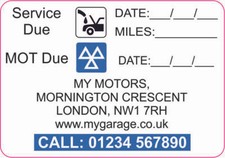 200 MOT & Service Reminder Sticker With Your Name and Address Garage Stickers