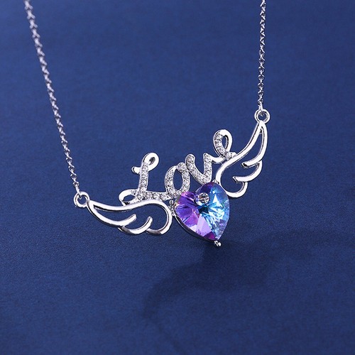 Heart wings crystal pendant - heart,