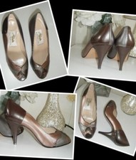 NEW Rare Vintage 80s Renata Brown/Gold/Silver High Heel Shoes fit size 4 - 4.5