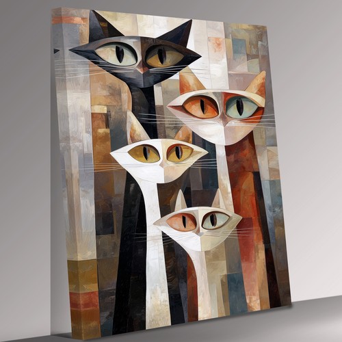 Four cats cubist style - cats, picasso