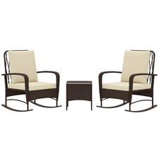 Outsunny Rattan Bistro Set Balcony Furniture with Rocking Chairs, Brown