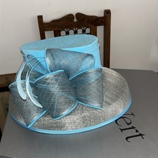 Jacques Vert Pale Blue Wedding Hat Feathers Bow Beautiful Elegant Original Box 