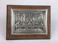 Antique ecclesiastical Pewter Embossed Plaque Of Leonardo Da Vinci’s Last Supper