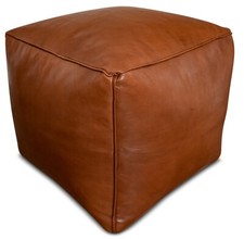 Square Leather Pouffe Caramel