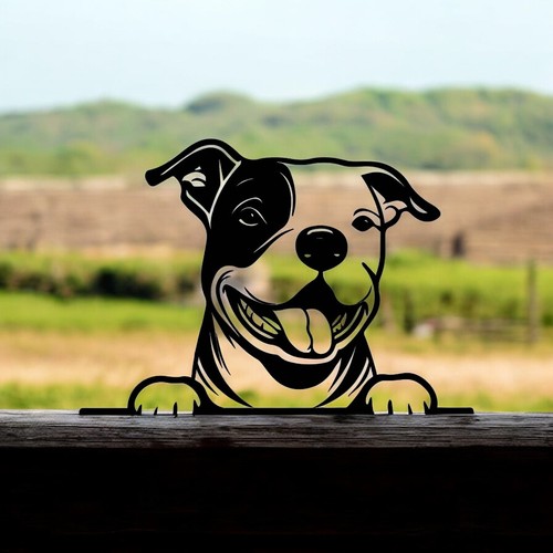 Peeking staffie metal bull - staffie,
