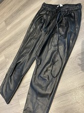LADIES ZARA BLACK FAUX LEATHER JOGGERS TROUSERS - SIZE XS X SMALL 